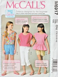 LEARN TO SEW PATTERN- GIRL'S TOPS, SHORTS, PANTS (Sz 7- 14) McCall's 6917 Easy! - Picture 1 of 2