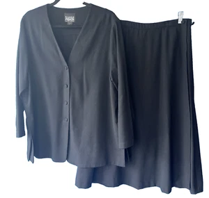 Eileen Fisher Rock Anzug Größe M schwarz 100% Wolle A-Linie Midi Knopf Jacke USA - Bild 1 von 9