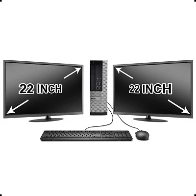 Dell Computer Dual Core 8GB 2X 22" Screens Windows 7 Pro Desktop PC WiFi - Image 1 of 4