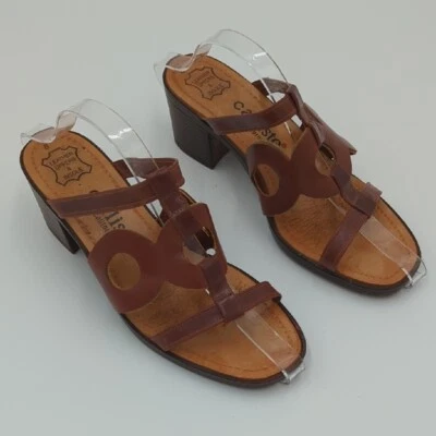 Callisto 棕色高跟鞋粗跟设计 8 皮革露趾 — 第 1/4 张图片