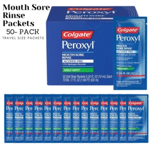 50-Pack Colgate Peroxyl Mouth Sore Rinse Unit Dose Packets - Alcohol Free, Mint - Picture 1 of 2