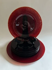 Pier 1 Ruby Red Plate Set 6 Salad Plates 1 Dinner 11” Pebble Textured Bottom - Picture 1 of 24