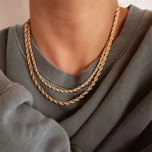 "Cadena de cuerda enchapada en oro 18K al por mayor de 2-7 mm para mujeres hombres de 18-32""" - Imagen 1 de 8