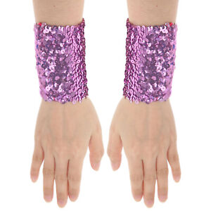Women Shiny Sequins Stretchy Oversleeve Wrist Sleeve Cuffs Stage Performance