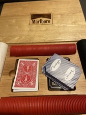 Marlboro Cigarettes Brand Poker Chips W/MIRAGE PLAYED CARDS WOOD Box Free Ship