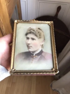 Antique Photo Opaltype On Milk Glass Lady In Purple Framed - Picture 1 of 6