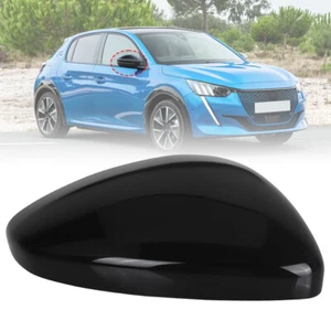 Right O/S Door Wing Mirror Cover Cap Gloss Black For Peugeot 208 2008 2012-2018 - Picture 1 of 12