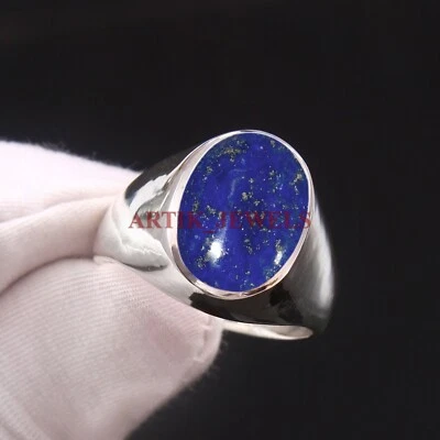 Anello In Argento Sterling 925 Con Gemma Naturale In Lapis Lazuli Per Uomo #4822 - Immagine 1 di 4