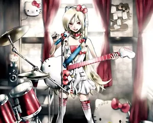 Anime girls hello kitty drums guitar microphone blonde Playmat Game Mat Desk - Picture 1 of 1