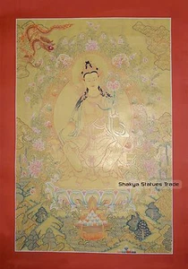 33.5" x 23.75" Maitreya Buddha Tibetan Buddhist Thangka Scroll Painting Nepal - Picture 1 of 6