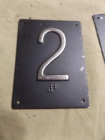 Vintage House Hotel Room Black Painted Metal Embossed Number 2 with Braille 3x4" Cover