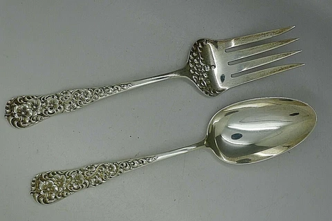 Dominick & Haff Sterling Silver ROCOCO Serving Spoon & Fork ENTOURAGE1 ANTIQUES Cover