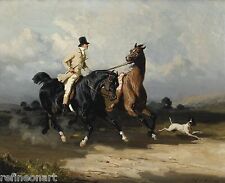 Alfred de Dreux TWO GALLOPING HORSES Giclee Canvas Print
