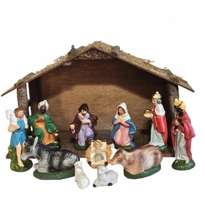 Vintage 50s? Resin Wood Nativity Excellent Condition Marked JAPAN Manger Christ - Picture 1 of 23