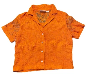 Maeve Anthropologie Damen Bluse orange Blumen Spitze transparent Kragen Knopf Gr. S - Bild 1 von 8