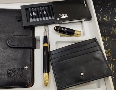 Montblanc New Luxury Black Fountain Pen Leather Notebook Card Holder Set - Image 1 of 4