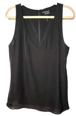 NWOT Theory Martosh Silk Georgette Sleeveless Black Top V-Neck Hidden Zipper Med - Image 1 of 4