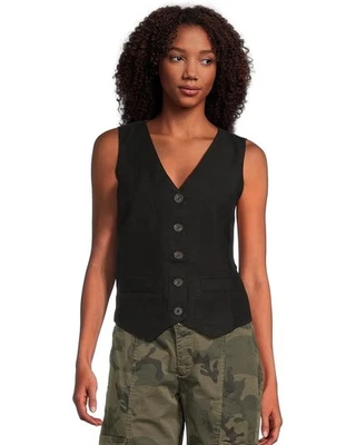 Sanctuary Relaxed Modern Vest Women XL Black Linen Sleeveless Casual Wear TLW542 - Image 1 of 4