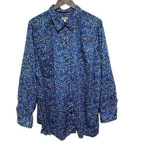 Blusa Talbots Mujer 3X Azul Pájaros Botón Frontal Algodón Ligero Manga Larga - Imagen 1 de 10