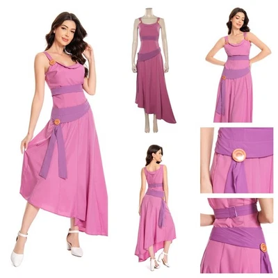 Megara Rosa Vestido Disfraz Juegos con disfraces Halloween Juego de rol Megara Vestido Cinturón Conjunto Foto 1 de 4