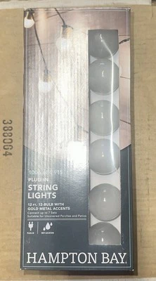Hampton Bay 12-Light 12 ft. Indoor/Outdoor Gold Socket Plug-In String Light  - Image 1 of 2
