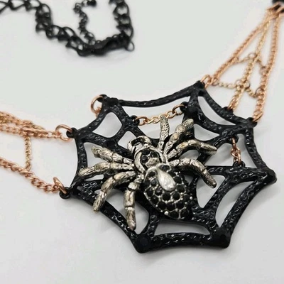 Collar Araña Cadena Halloween Joyería Negro Rosa Tono Oro 24 pulgadas Foto 1 de 4