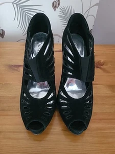 Ladies black suede peep toe high heel shoes size 6 Oasis - Picture 1 of 11