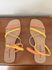 Lucky Brand Womens Size 7M Yellow Orange Bizell Strappy Flat Sandals - Picture 1 of 4