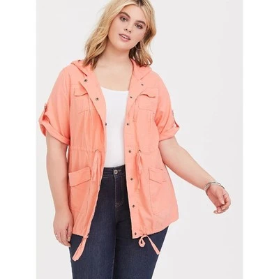 Torrid Jacket Plus Size Jacket Linen Jacket Women 1X Orange Anorak Jacket Women  - Image 1 of 4