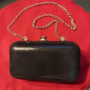 Elan Evening Bag Cocktail Clutch in Black with Magnetic Closure Gold Chain - Picture 1 of 5