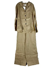 Sleeper Two Piece Linen Pajama Set Top With Pants L/XL One Size 2 Beige - Picture 1 of 10
