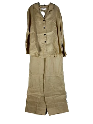 Sleeper Two Piece Linen Pajama Set Top With Pants L/XL One Size 2 Beige - Image 1 of 4