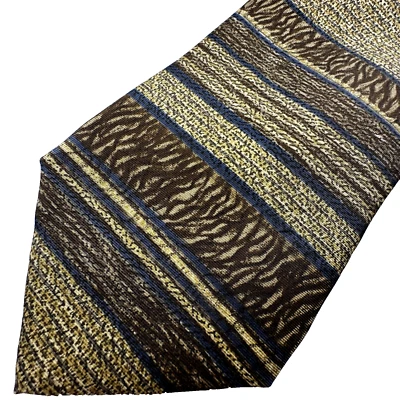 Barrington Mens Tie Necktie Brown Yellow Striped Silk Short Length Foto 1 de 4