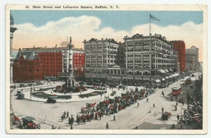 Buffalo New York Main Street e Lafayette Square cartolina d'epoca anni '20 NY - Foto 1 di 2
