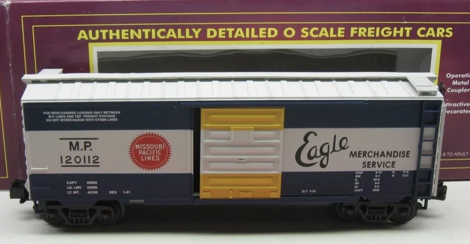 MTH PREMIER MISSOURI PACIFIC 40’ BOXCAR 20-93008 O SCALE MOPAC EAGLE MERCHANDISE - Image 1 of 1