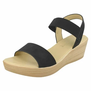 LADIES SAVANNAH F1R0878 BLACK WEDGE HEELED SANDAL - Picture 1 of 6