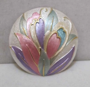Vintage Park Lane unsigniert rosa lila Emaille BLUMEN 2"" Brosche Anhänger - Bild 1 von 12
