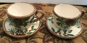 2012 Yankee Candle Holly w/Pinecones Cup & Saucer Tealight/Votive Holder - Picture 1 of 7