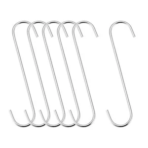 6pcs S Hanging Hooks 8inch Extra Long Steel Hanger Multiple Use Silver Tone - Picture 1 of 5