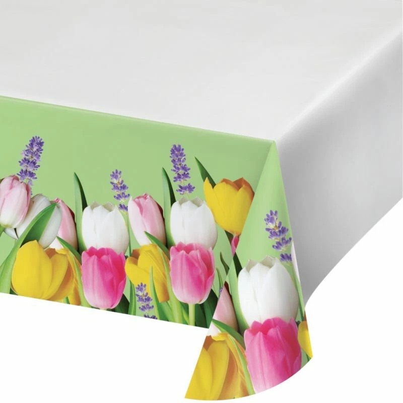 Toalha de mesa de papel buquê de tulipa primavera 54 x 102 flores utensílios de mesa florais - Imagem 1 de 1