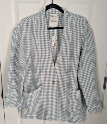 Blazer Madewell Lino Dorset Talla Grande Azul/Blanco Cuadros Guinga Capa Costera Foto 1 de 4