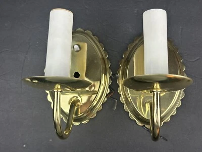 2 Underwriters Lab Gold Colored 1-Arm Candelabra Sconce Lght Fixture-Turn Switch - Image 1 of 4