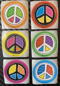 Peace Stickers x 6 - Favours - Birthday Party - Peace Symbols - Love Joy Hippie - Picture 1 of 5