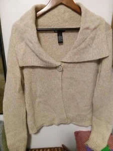 Warm CAROLE LITTLE Cream Lambs WOOL Blend Women Size Large L KNIT Cardigan - Picture 1 of 3