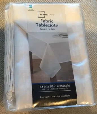 Mainstays Solid Arctic White Fabric Tablecloth 52” X 70” Rectangle NEW - Image 1 of 2