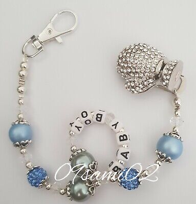Personalised Boys ❤ Bling Dummy Clip,Pearl & Crystal Romany Boxing Glove  • 10.29€
