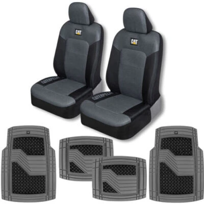 Juego de funda de asiento de auto delantero CAT con tapetes automotriz camión SUV furgoneta carbón Foto 1 de 4
