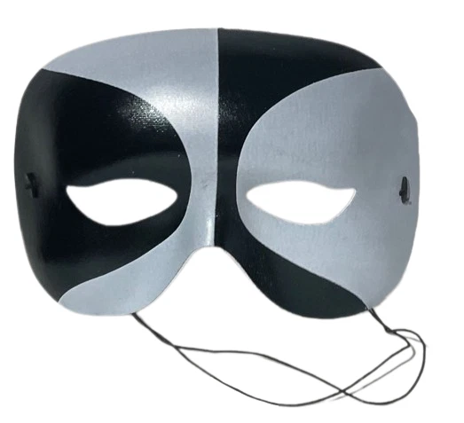 ЧЕРНАЯ БЕЛАЯ ПОЛУМАСКА ВУДУ для лица глаз взрослых Mardi Gras Mime клоун шут домино  - Изображение 1 из 4