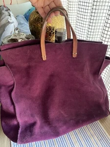 CLARE V Tote Bag Womens Purple Suede Leather Vintage - Picture 1 of 19
