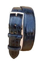 Cintura uomo in coccodrillo fianco fodera vera pelle cuoio nabuc 35 mm blu